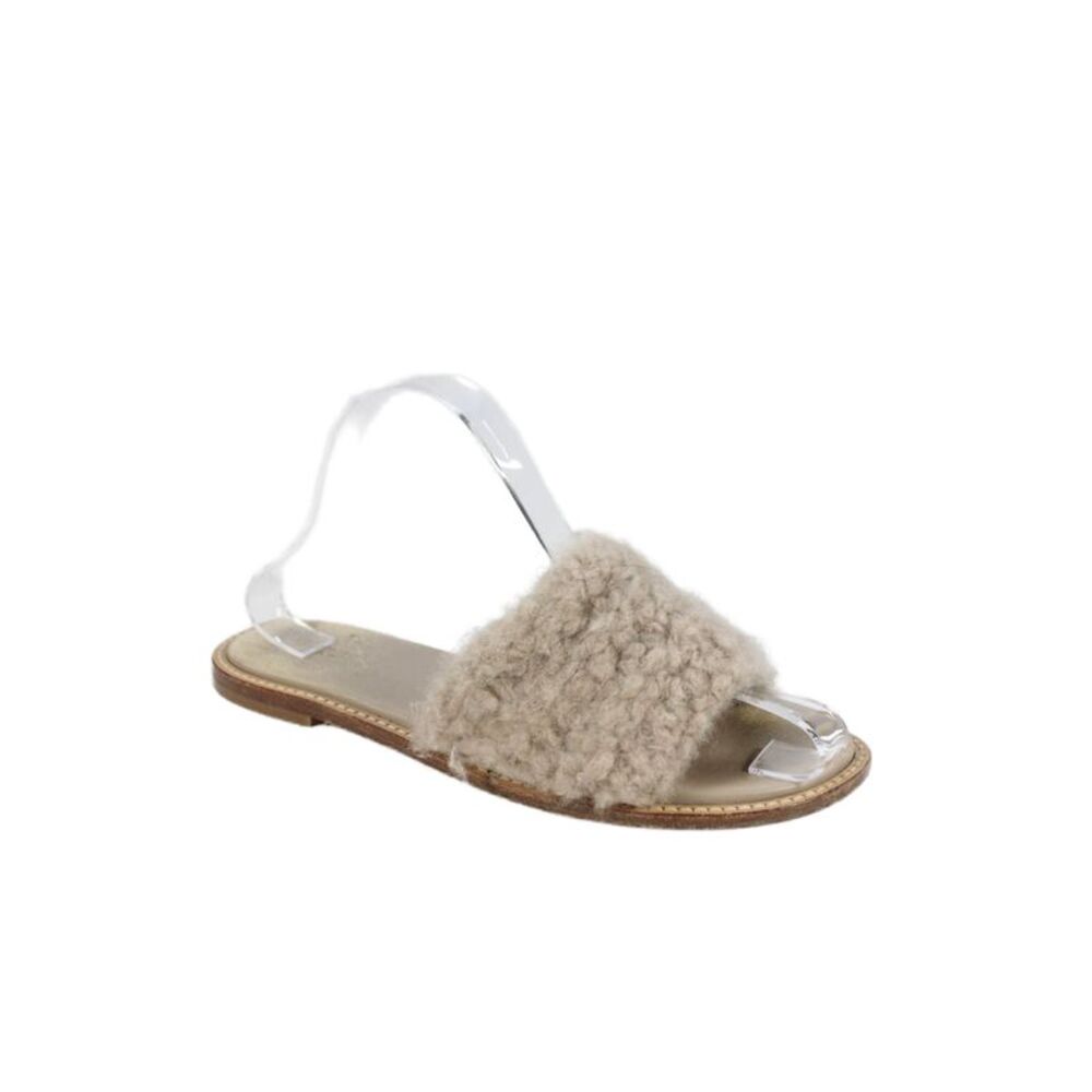 Gabriela Hearst Womens Faux Fur Slide On Sandals Taupe Size 37.5 7.5